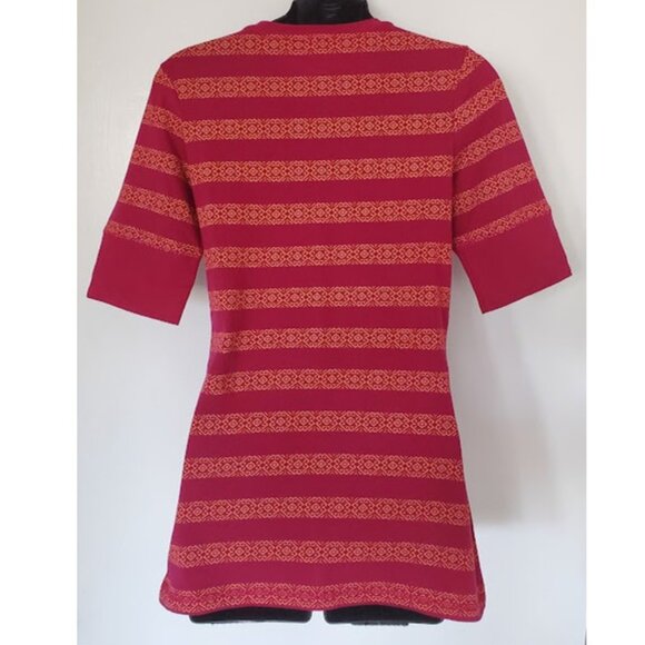 NWT Mossimo Vibrant Berry Striped Elbow Sleeve Round Neck Tee Shirt - Size M - Picture 2 of 9